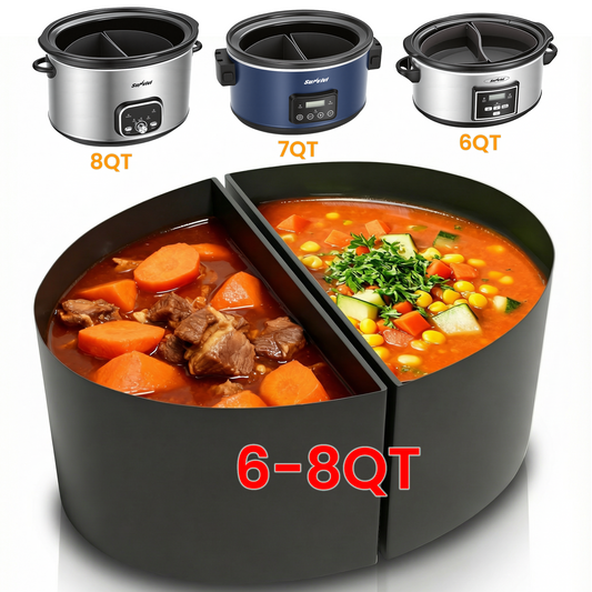 Royalcraft 2-in-1 Silicone Slow Cooker Liners, Reusable Divider Insert for 6QT Crock Pot, Bpa Free, Dishwasher Safe, Grey