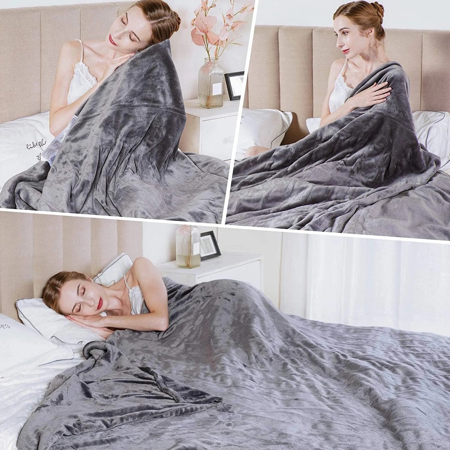 Royalcraft Heated Blanket Queen Size, Electric Throw Dual Control, 10 Heat Settings, 12 Hours Auto Off, Soft Flannel and Sherpa, Machine Washable, ETL Certified,Grey-1