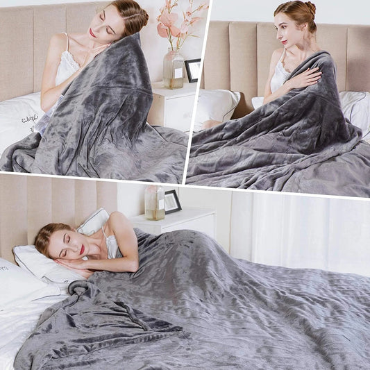 Royalcraft Heated Blanket Queen Size, Electric Throw Dual Control, 10 Heat Settings, 12 Hours Auto Off, Soft Flannel and Sherpa, Machine Washable, ETL Certified,Grey-1