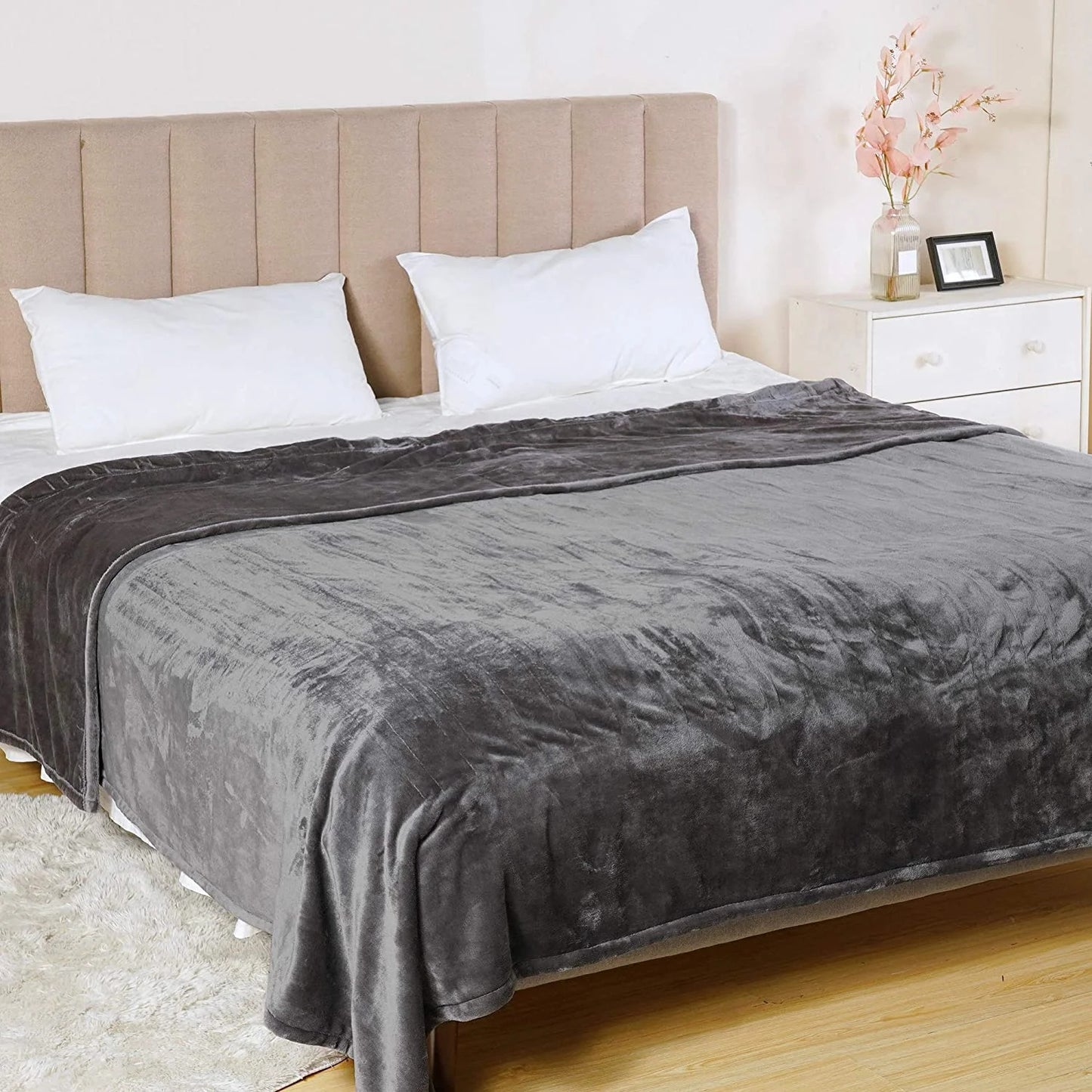 Royalcraft Heated Blanket Queen Size, Electric Throw Dual Control, 10 Heat Settings, 12 Hours Auto Off, Soft Flannel and Sherpa, Machine Washable, ETL Certified,Grey-1