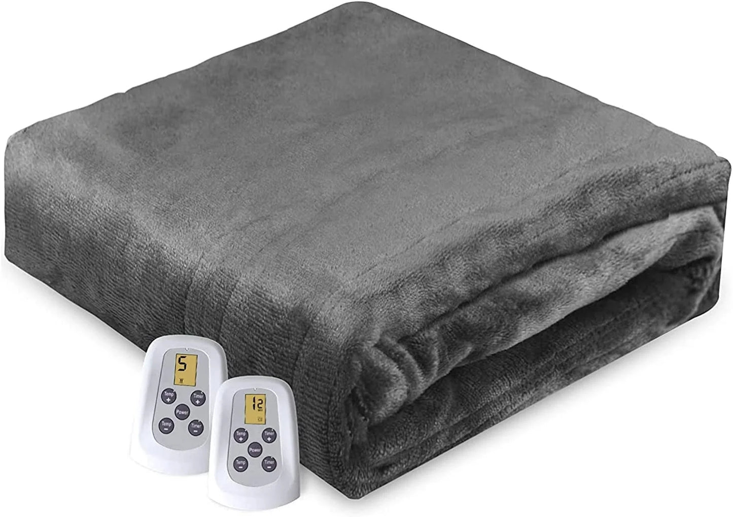 Royalcraft Heated Blanket Queen Size, Electric Throw Dual Control, 10 Heat Settings, 12 Hours Auto Off, Soft Flannel and Sherpa, Machine Washable, ETL Certified,Grey-1