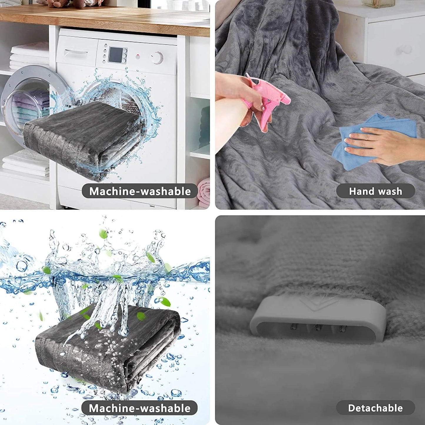 Royalcraft Heated Blanket Queen Size, Electric Throw Dual Control, 10 Heat Settings, 12 Hours Auto Off, Soft Flannel and Sherpa, Machine Washable, ETL Certified,Grey-1