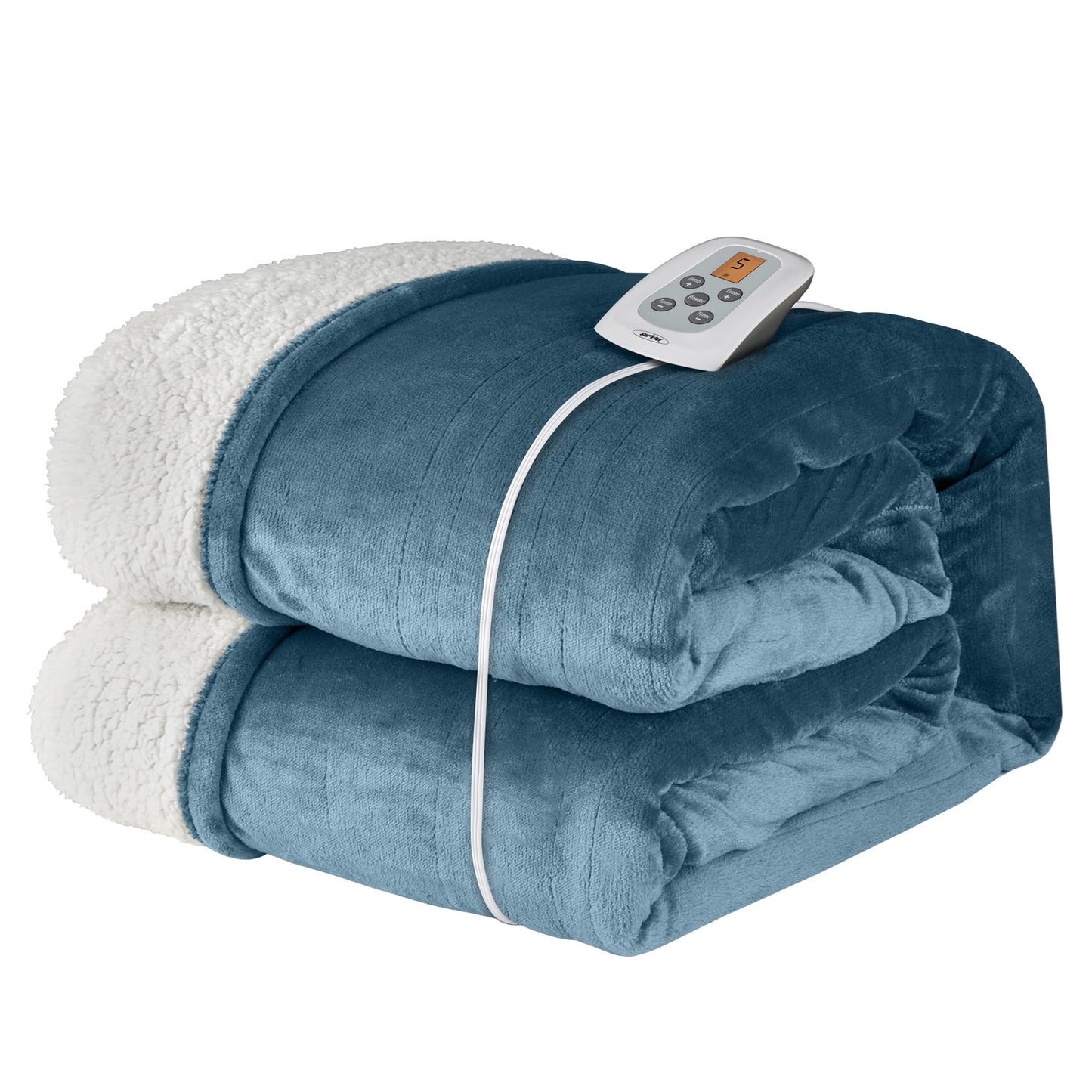 RoyalCraft Electric Heated Blanket, 84" x 62" Twin Size Electric Blanket with 10 Heating Levels and 12 Hours Auto-Off, Soft Flannel and Sherp Blanket with ETL & FCC Certification, Blue