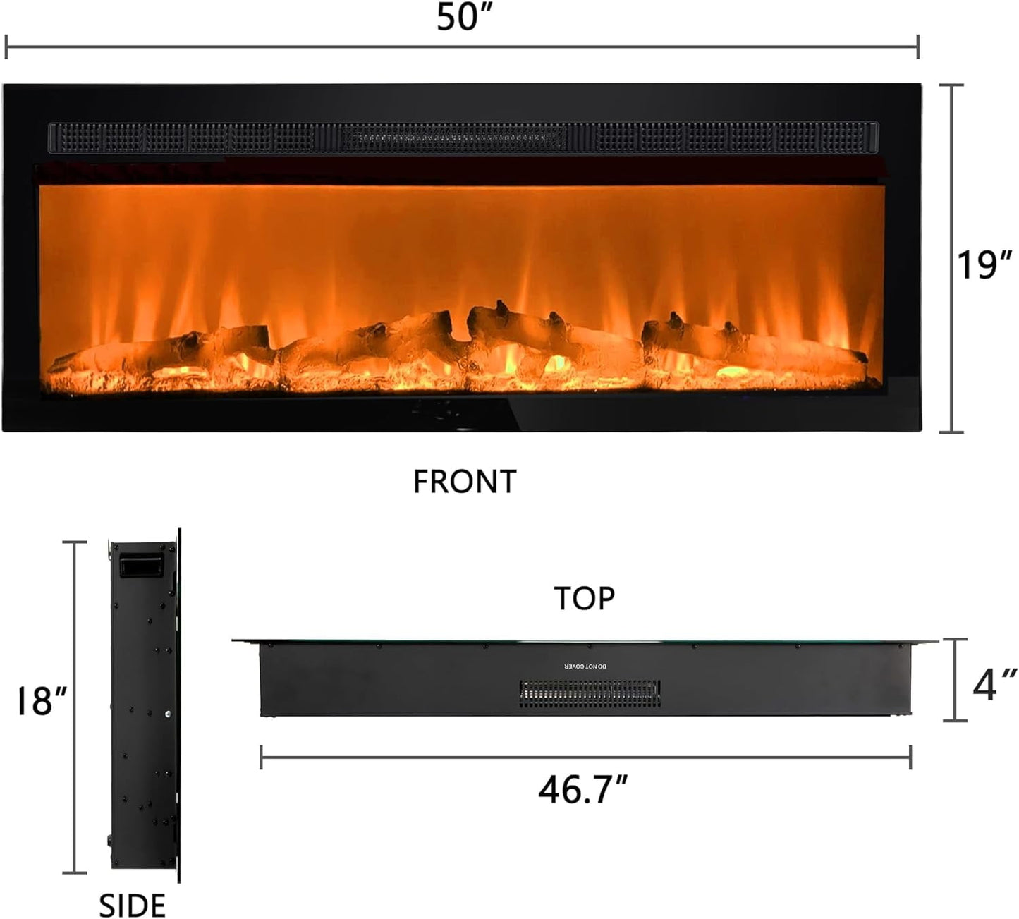 Royalcraft 23 Inch Electric Fireplace for TV Stand, Built-in Fireplace Heater with Multicolor Flames and Timer, 1400W Insert Heater with Remote Control, Low Noise, Black