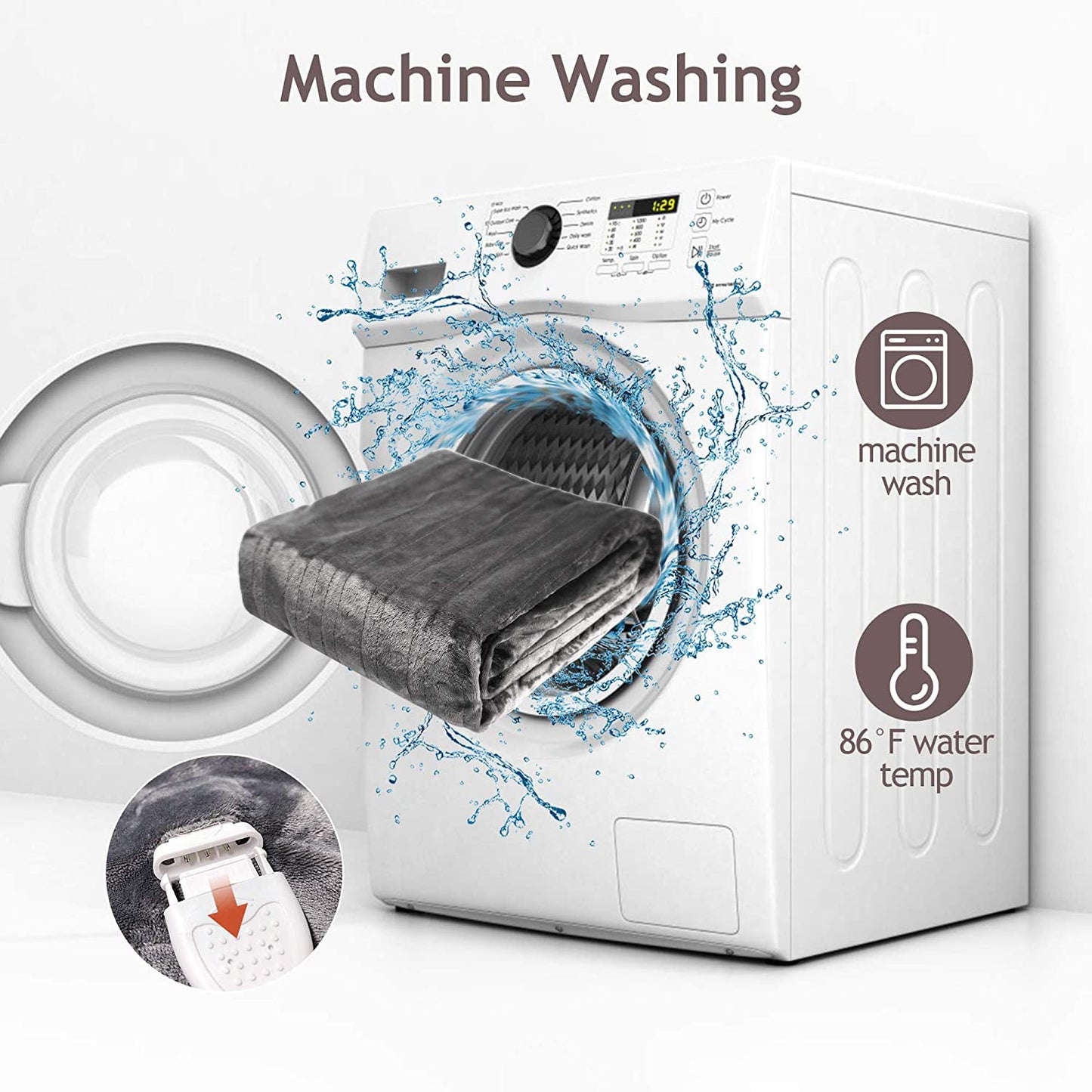 Royalcraft Electric Blanket Queen Size with Dual Controllers,10 Heating Levels& 12 Hours Auto-off, Blue