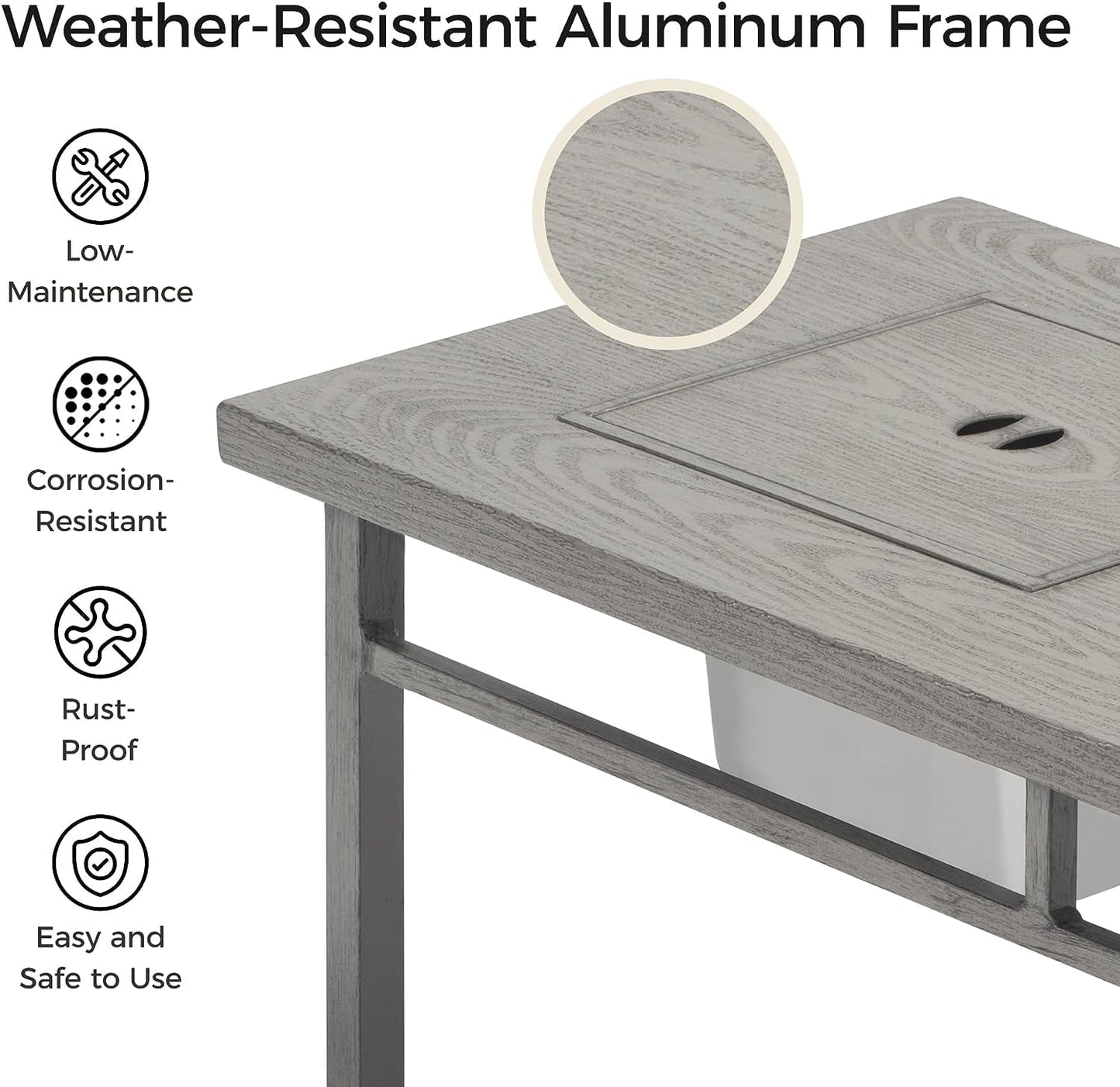 Royalcraft Aluminum Propane Fire Pit Table, 47" 50,000 BTU Multifunctional Fire Table with CSA Certification, 4.5 Gallons Ice Bucket, and Lava Rocks, 3-in-1 Coffee Table for Outdoor Patio, Grey