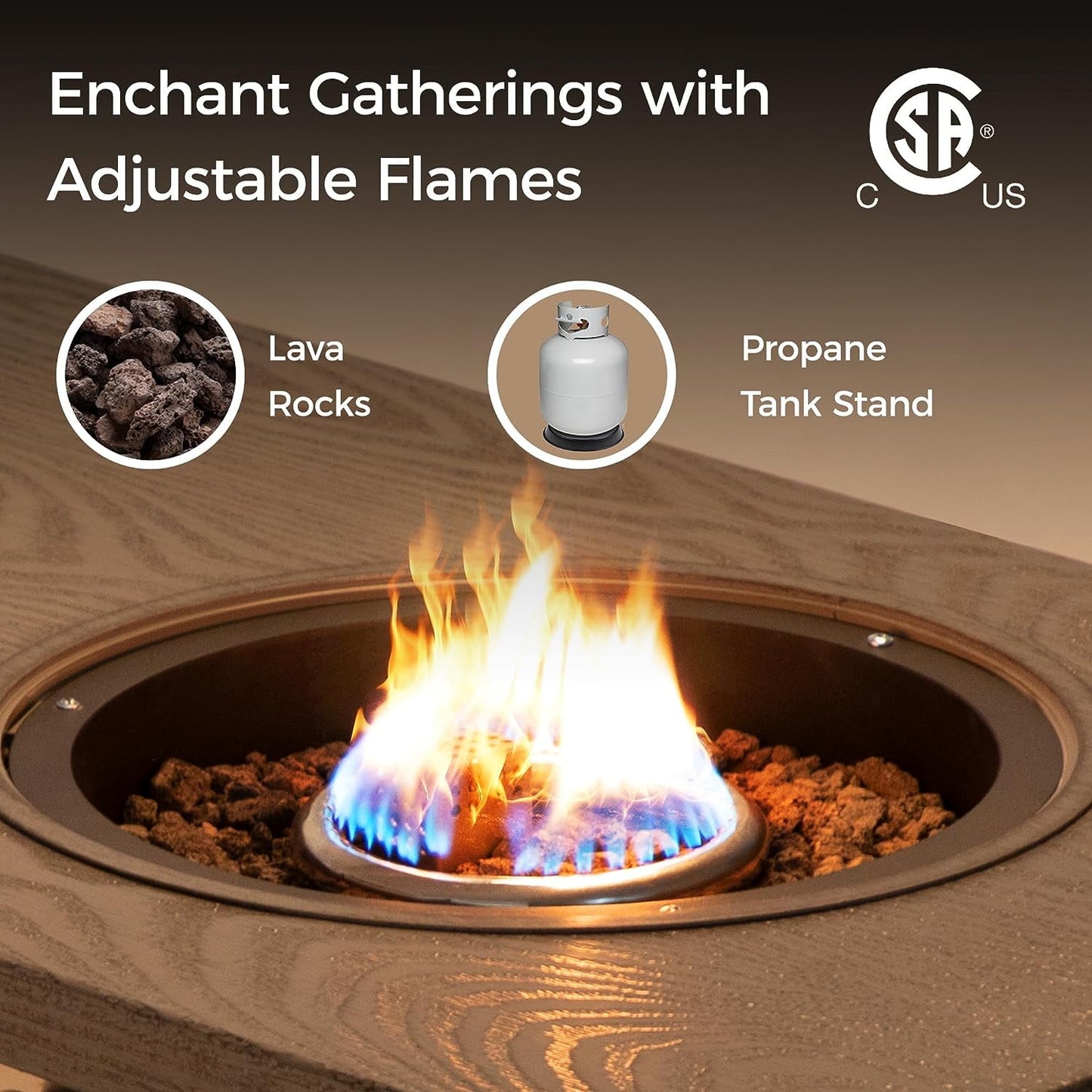 Royalcraft Aluminum Propane Fire Pit Table, 47" 50,000 BTU Multifunctional Fire Table with CSA Certification, 4.5 Gallons Ice Bucket, and Lava Rocks, 3-in-1 Coffee Table for Outdoor Patio, Grey