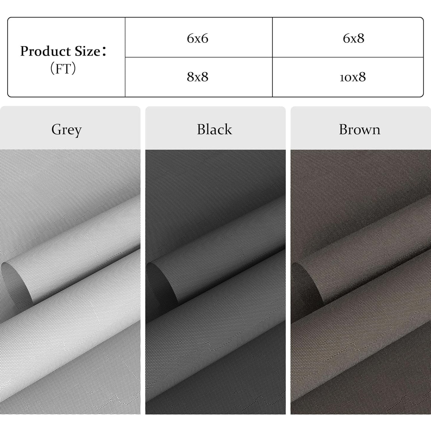 Royalcraft Cordless Outdoor Roller Sun Shade with Pole，6'Wx8'H 420GSM 95% Blockout Waterproof Outdoor Blinds Roll Up for Gazebo Porch, Deck, Pergola,Black