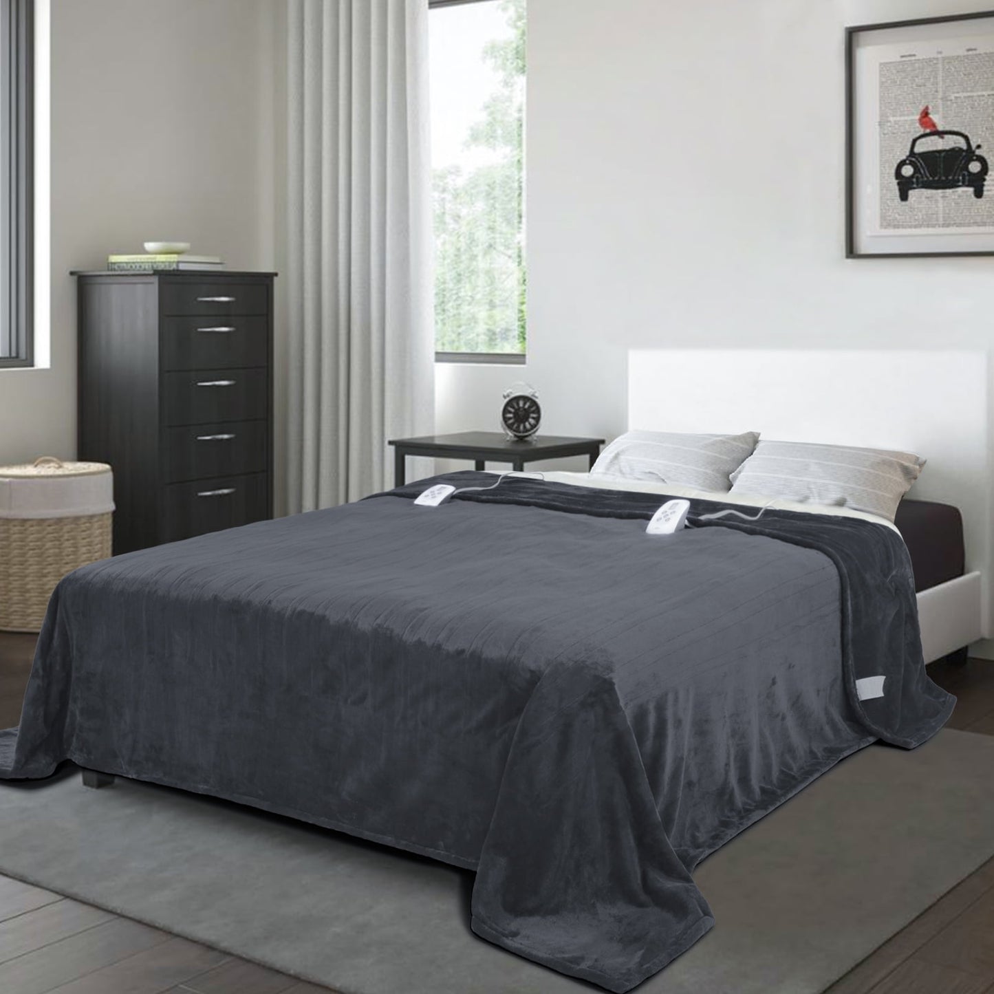 SUNVIVI Electric Blanket King Size with Dual Controllers,10 Heating Levels& 12 hours Auto-off,Overheat Protection,Blue