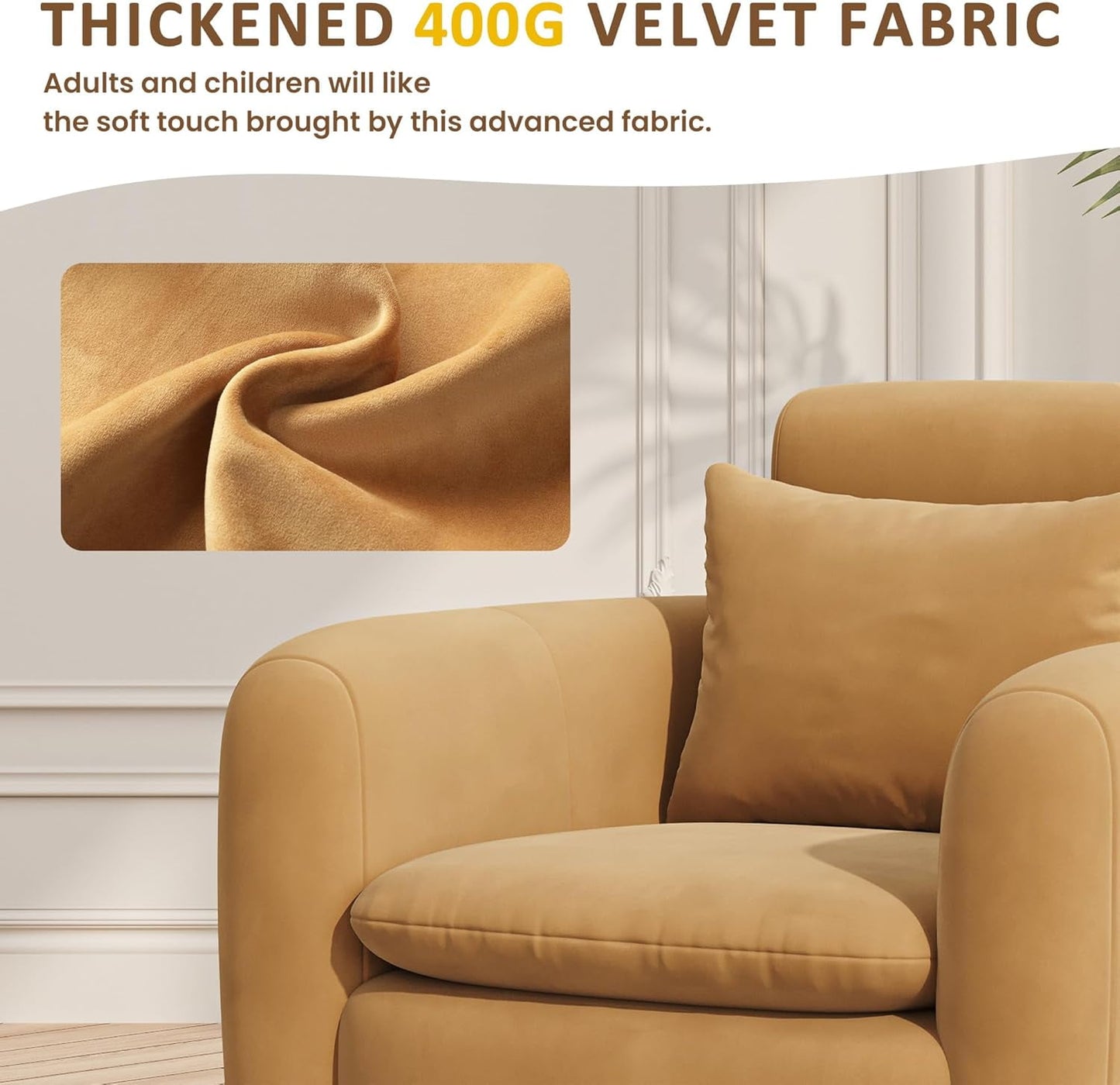 CozyHome Oversized Swivel Barrel Chair, 360° Accent Chair with Solid Wood Base, Comfy Upholstered Sofa Chair with Adjustable Headrest, Mid Century Modern Armchair for Living Room, Camel Brown