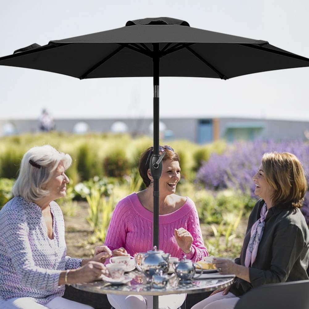 RoyalCraft 7.5 Ft Patio Umbrella Outdoor Market Table Umbrella Luxury Aluminum Pole Umbrella with Push Button Tilt and Crank, 6 Ribs, Polyester Canopy, Black