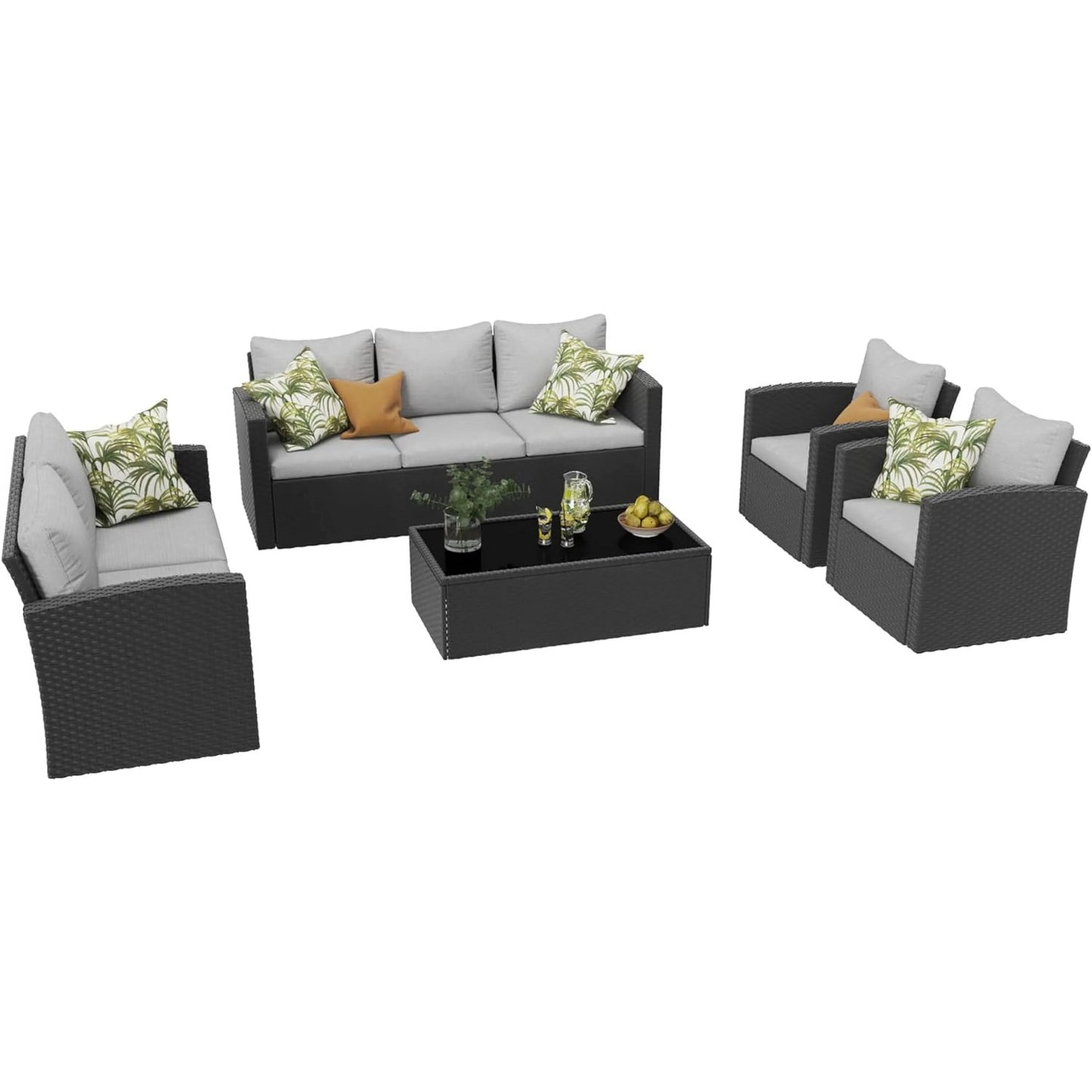 Royalcraft 8 Pieces Patio Furniture Sets, All-Weather Outdoor Sectional Wicker Conversation Set Outside Rattan Couch Sofa with Coffee Table and Grey Cushion