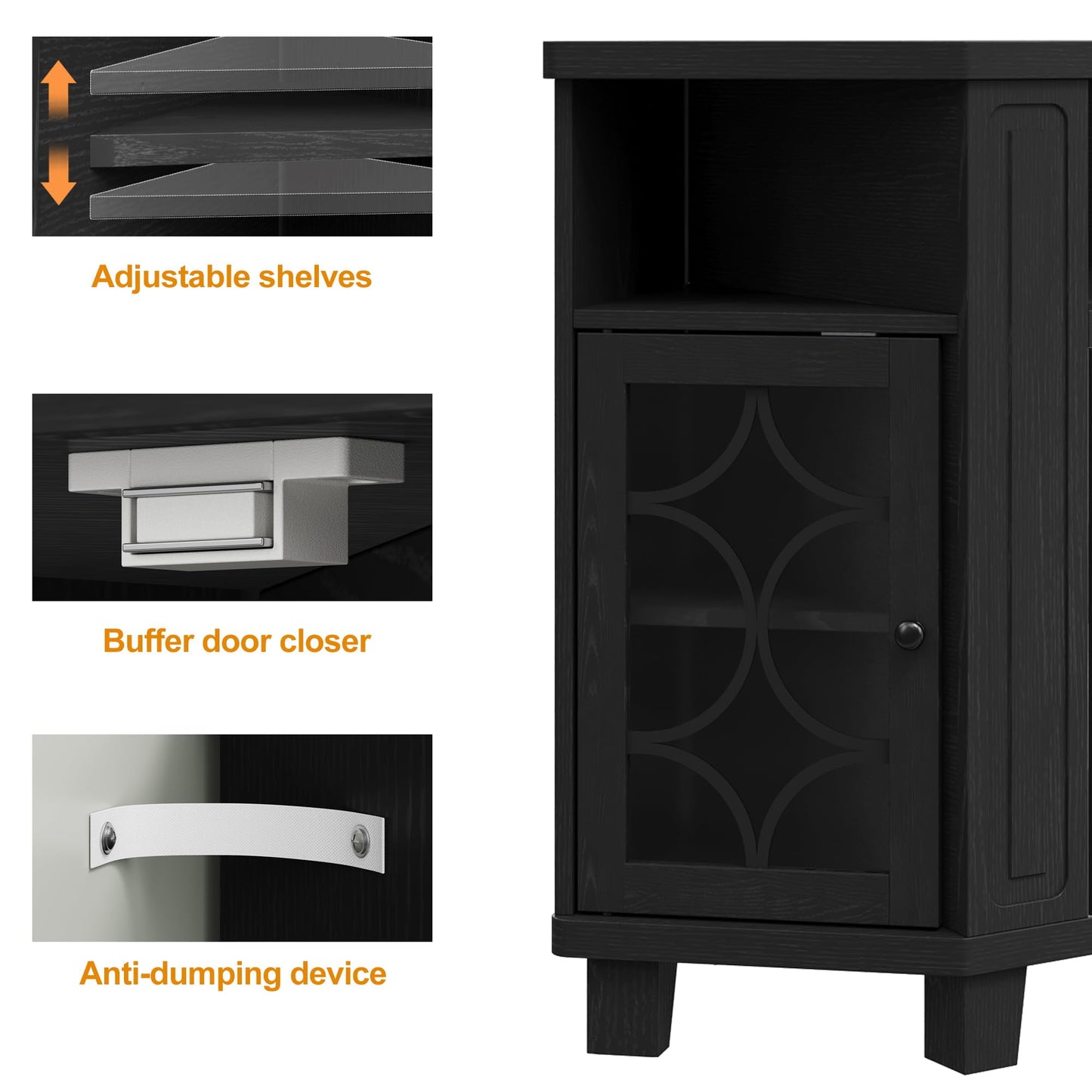 CozyHome Corner TV Stands, Wood Media Console Table with Adjustable Shelves & Acrylic Doors, Modern Entertainment Center for TVs up to 55'', Corner Cabinet for Living Room, Bedroom, Black