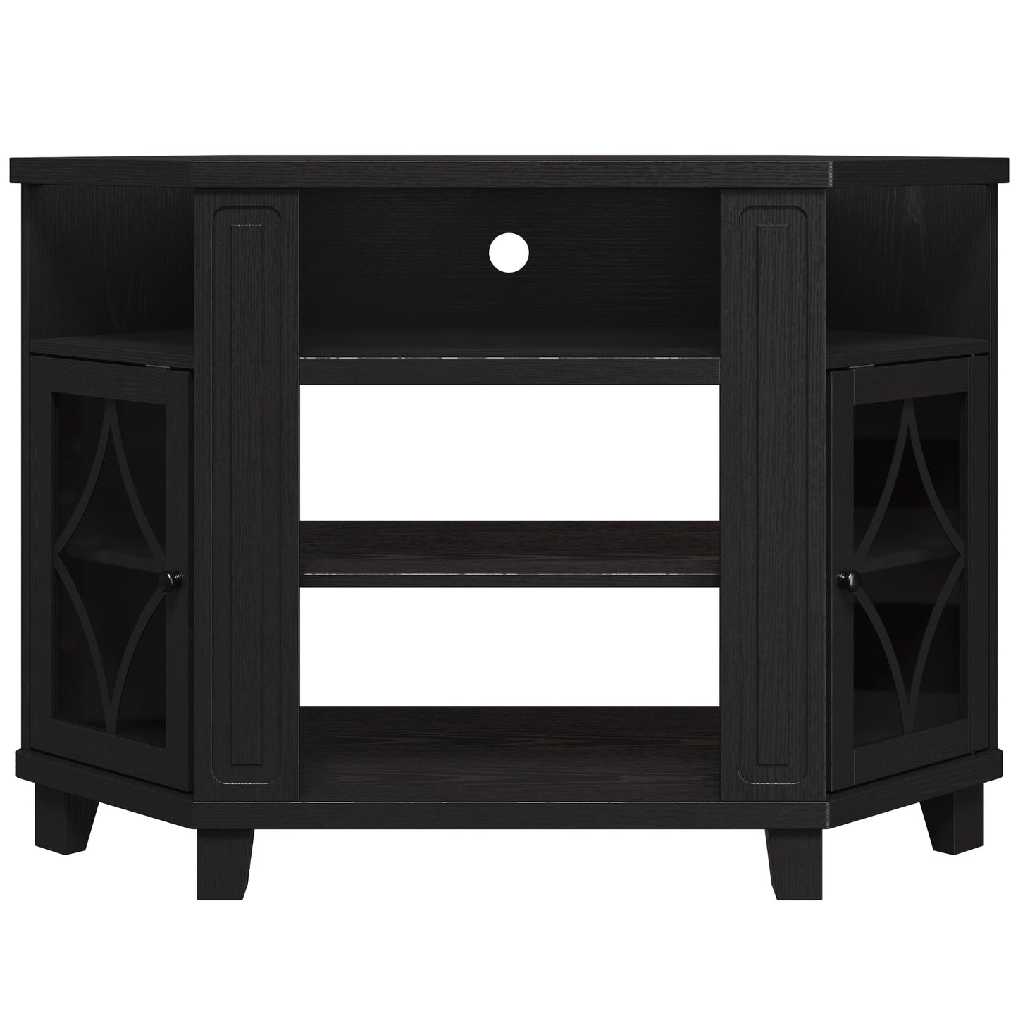 RoyalCraft Corner TV Stands for TVs up to 55'', Media Console Table with Adjustable Shelves, Acrylic Doors with Double-Diamond Design, Wood Modern Entertainment Center for Living Room Bedroom, Black
