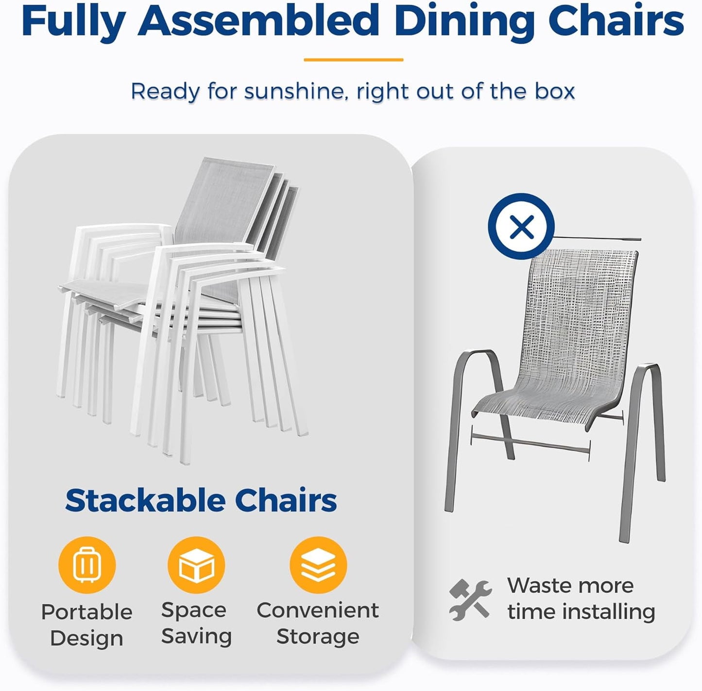 Superjoe Outdoor Patio Aluminum Dining Chairs Set of 4, Outside Stackable Furniture for Lawn, Balcony, Quick-Drying Textilene Fabric, White