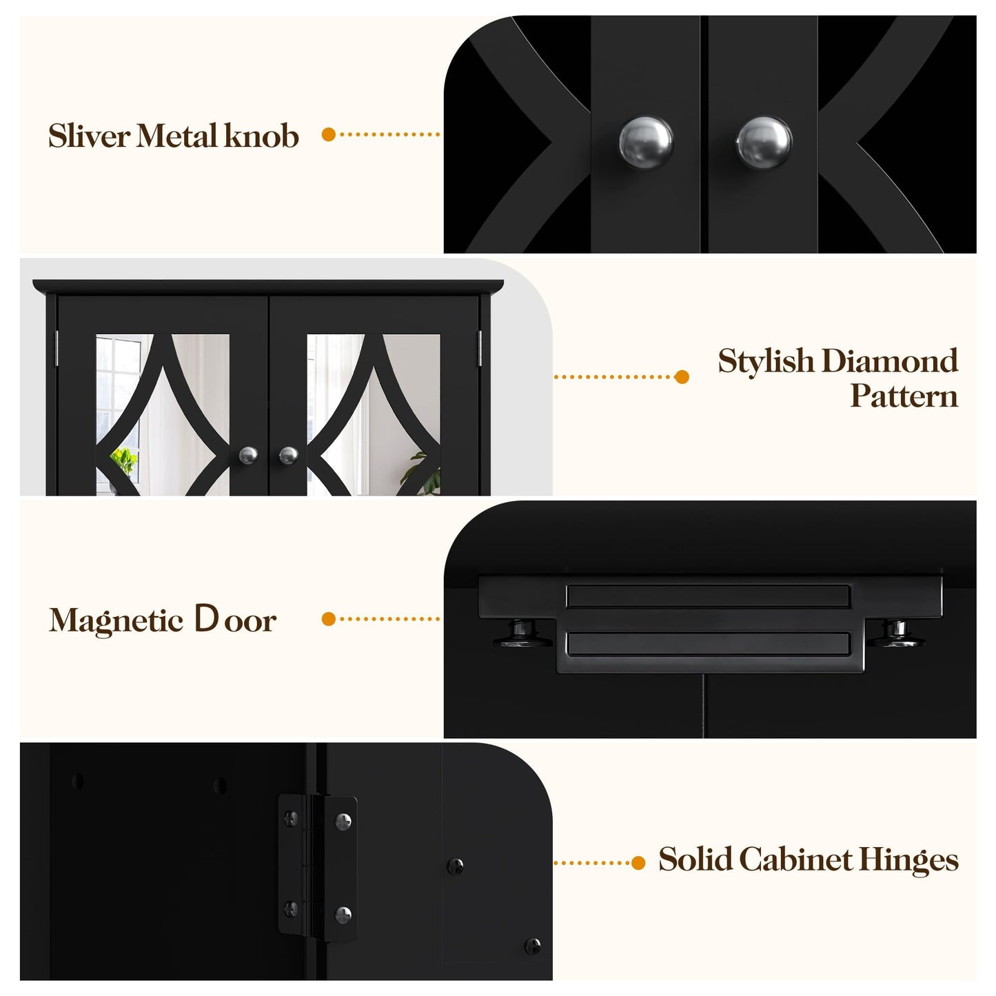 RoyalCraft Bathroom Mirror Cabinet, Wall Mount Medicine Cabinet with Adjustable Shelves, Towel Bar, Black