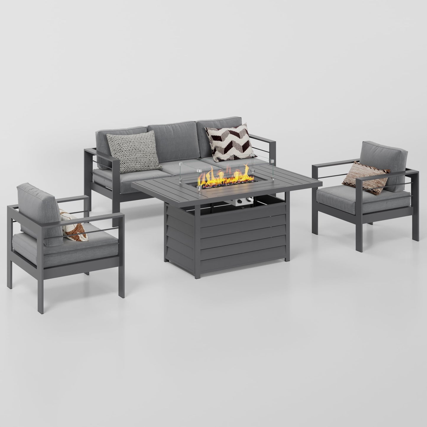 Superjoe 54.3" Patio Aluminum Fire Pit Table, 50000 BTU CSA Certified Propane Gas Outdoor Fire Table, Rectangular Fire Table w/Stainless Burner, Lava Rock, Waterproof Cover, Gray