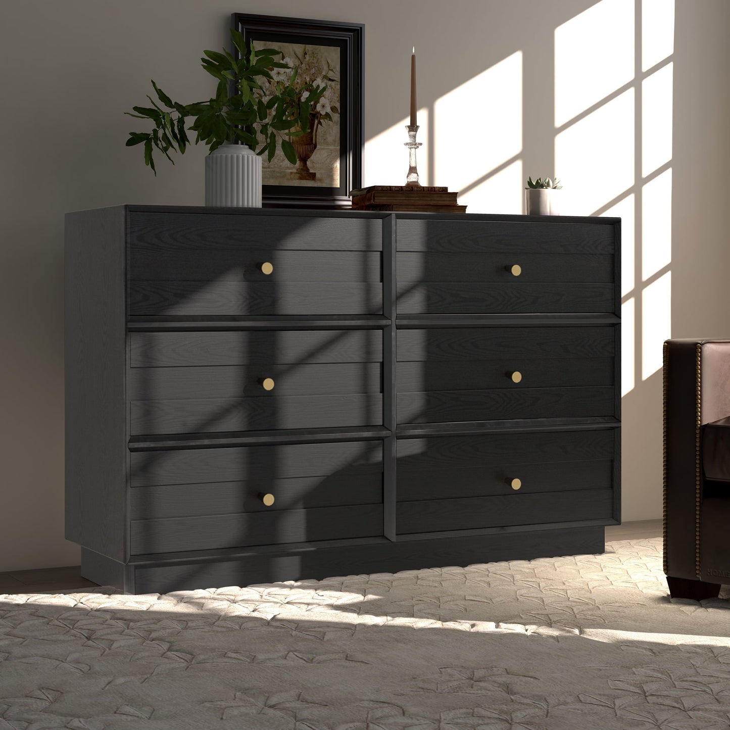black dresser crystal knobs RoyalCraft Black 6 Drawer Dresser for Bedroom, 47" Wood Floor Dressers