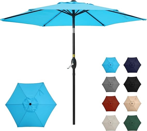 7.5ft Outdoor Patio Umbrella, Patio Umbrella, Market Umbrella, Luxury Metal Pole Umbrella with Push Button Tilt and Crank, 6 Ribs, Polyester Canopy