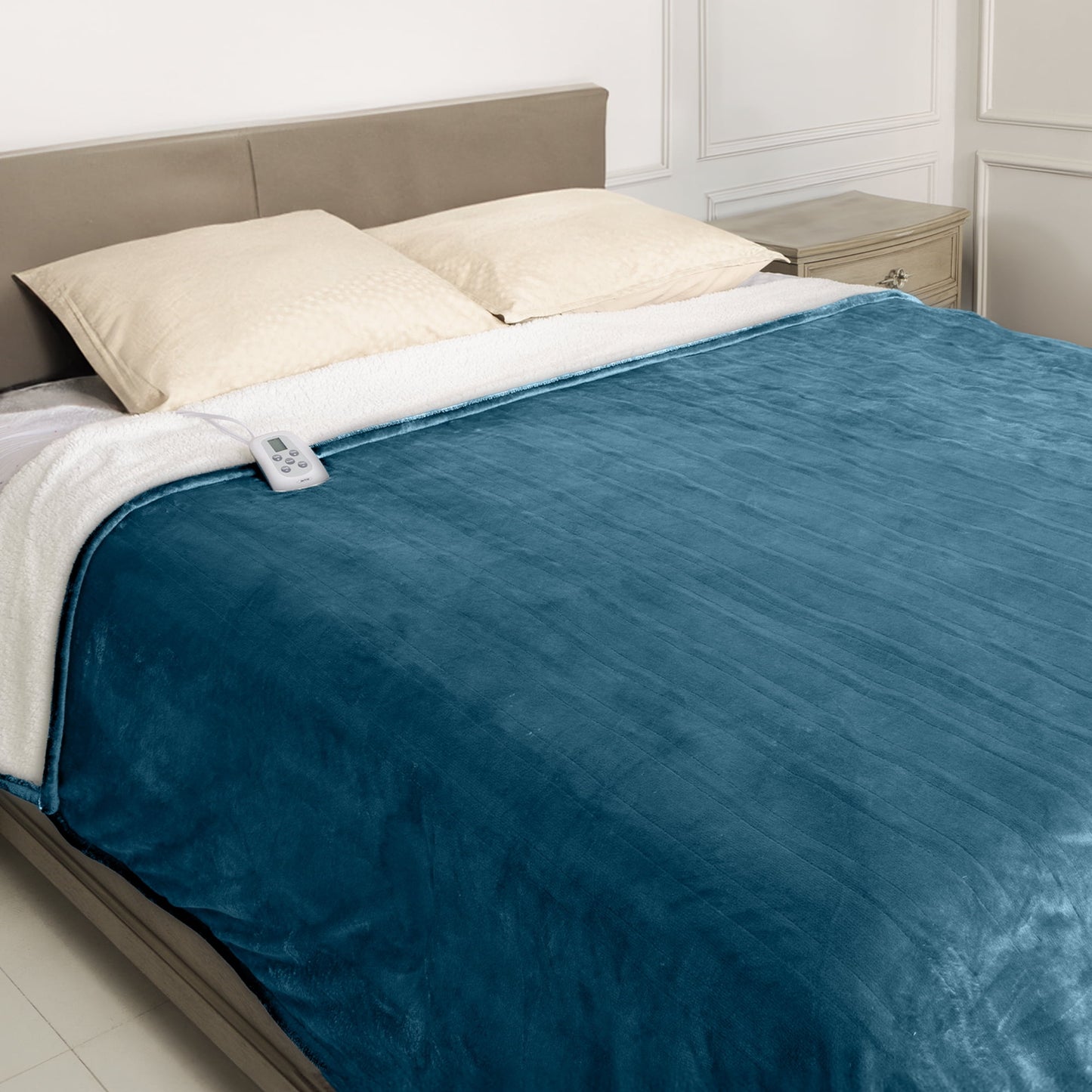 RoyalCraft Electric Heated Blanket, 84" x 62" Twin Size Electric Blanket with 10 Heating Levels and 12 Hours Auto-Off, Soft Flannel and Sherp Blanket with ETL & FCC Certification, Blue