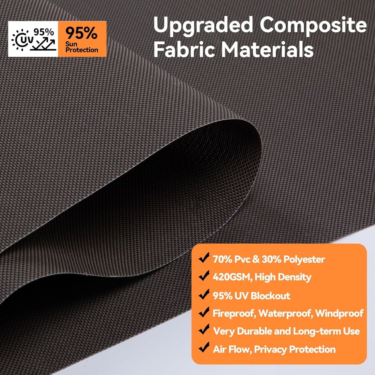 Outdoor Roller Shades for Patio New Material with 95% UV Protection, Cordless Patio Shades Roll Up Outdoor Blinds with Crank Handle for Shading, Protect Privacy, No Valance, (6' W X 8' L), Brown