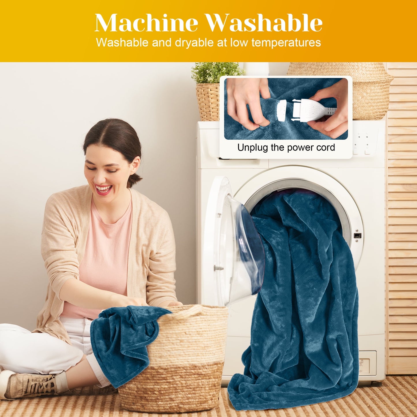 RoyalCraft Electric Heated Blanket, 84" x 62" Twin Size Electric Blanket with 10 Heating Levels and 12 Hours Auto-Off, Soft Flannel and Sherp Blanket with ETL & FCC Certification, Blue