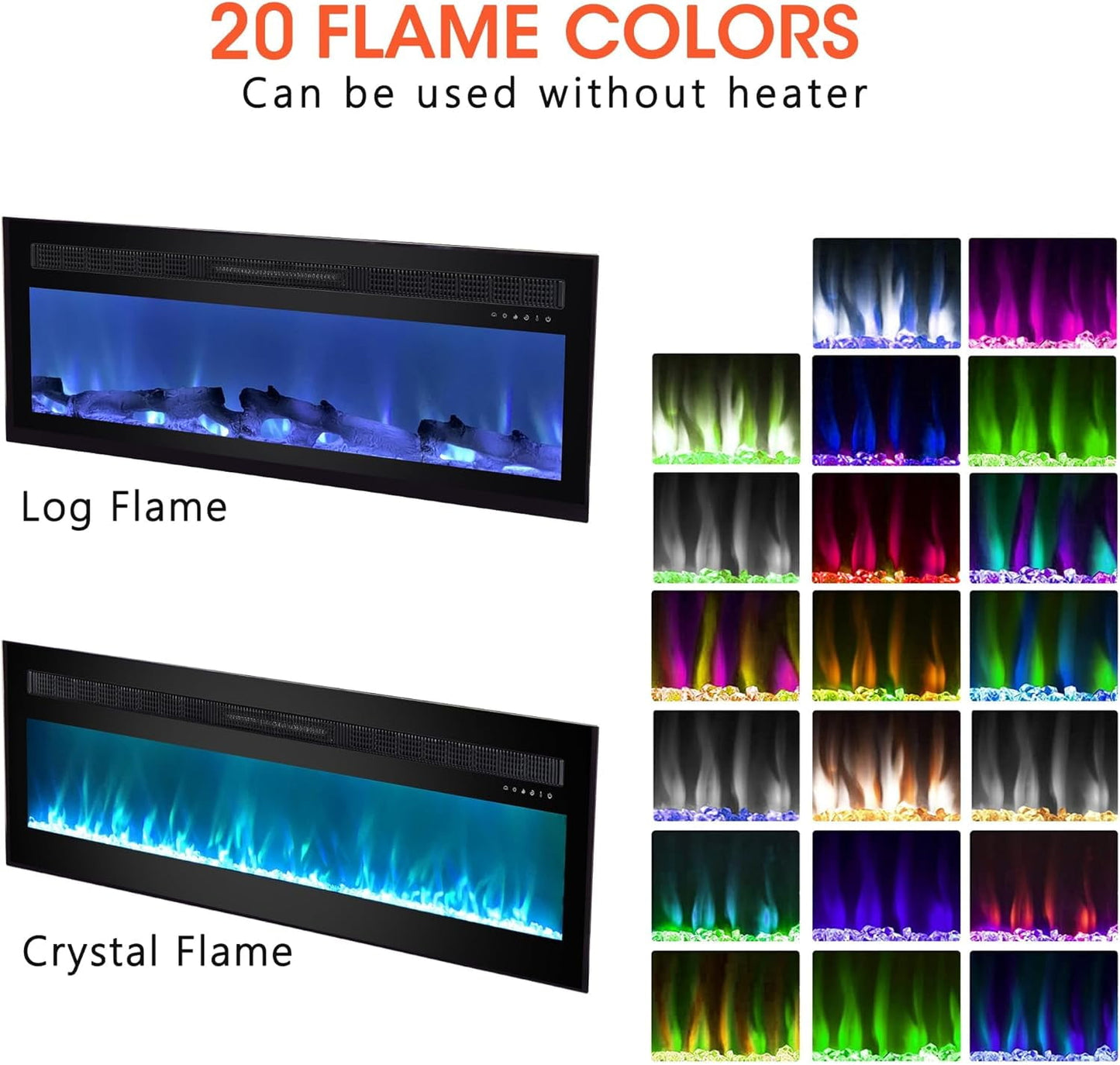 Royalcraft 23 Inch Electric Fireplace for TV Stand, Built-in Fireplace Heater with Multicolor Flames and Timer, 1400W Insert Heater with Remote Control, Low Noise, Black