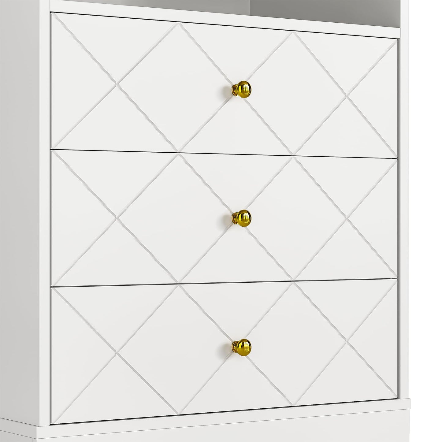 Royalcraft Dresser with Drawers & Floating Shelves, 3 Drawer Dresser with Open Storage & Painted Finish, Modern Storage Dresser for Bedroom, Closet, Hallway, White