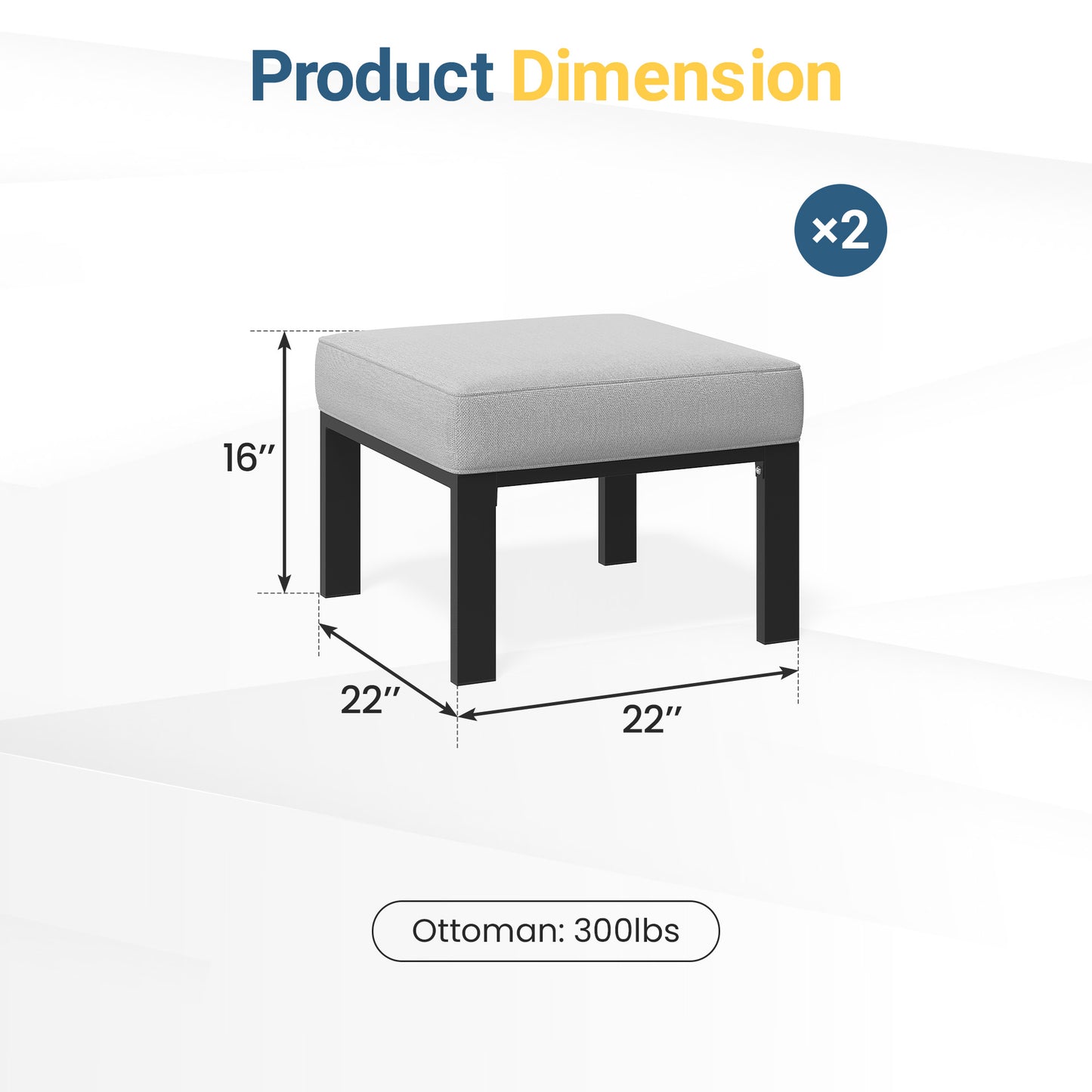 Royalcraft Patio Furniture Footstools Metal Ottomans Set of 2, Metal Outdoor Ottomans with Upgraded Cushions, All-weather Outdoor Footrest Seat for Balcony, Garden, Deck, Backyard, Black