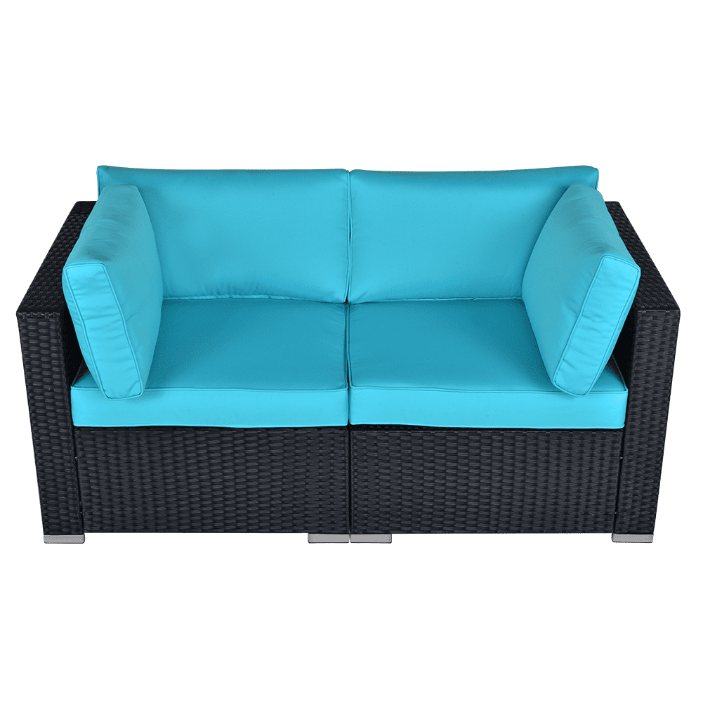 Sunvivi Wicker Patio Loveseat, Create the Patio of Your Dreams With Our Modular Furniture Sets, Black and Blue, PE Wicker