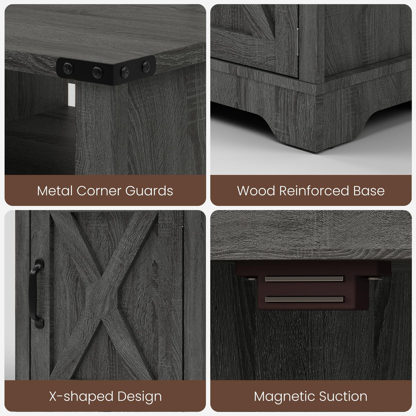 Mayincolor LED Nightstand with Charging Station, Farmhouse Wooden Side Table, Bedside Table with Storage Cabinet and Shelf, Rustic End Table for Bedroom, Living Room, Dark Gray