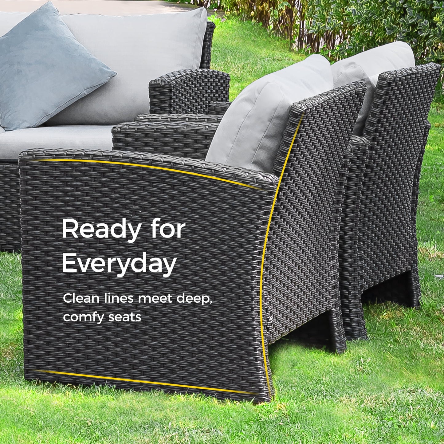 Royalcraft 8 Pieces Patio Furniture Set, All Weather Grey PE Wicker Rattan Outdoor Sectional Sofa with Coffee Table and Dark Grey Cushion, Outdoor Furniture for Lawn Backyard Poolside Porch