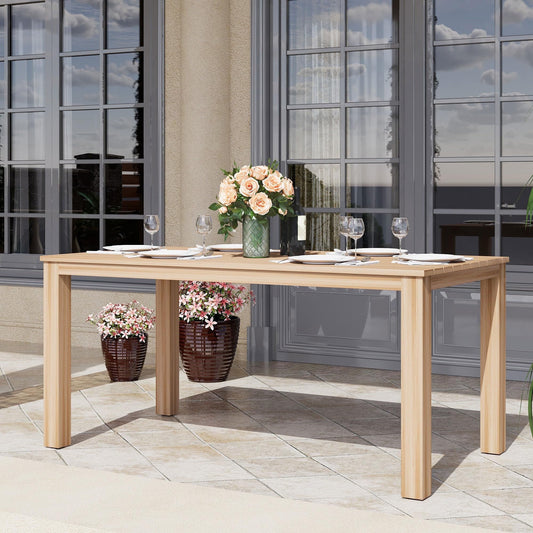 Heynemo Wooden Aluminum Dining Table, Outdoor Aluminum Table, Light Wood Color