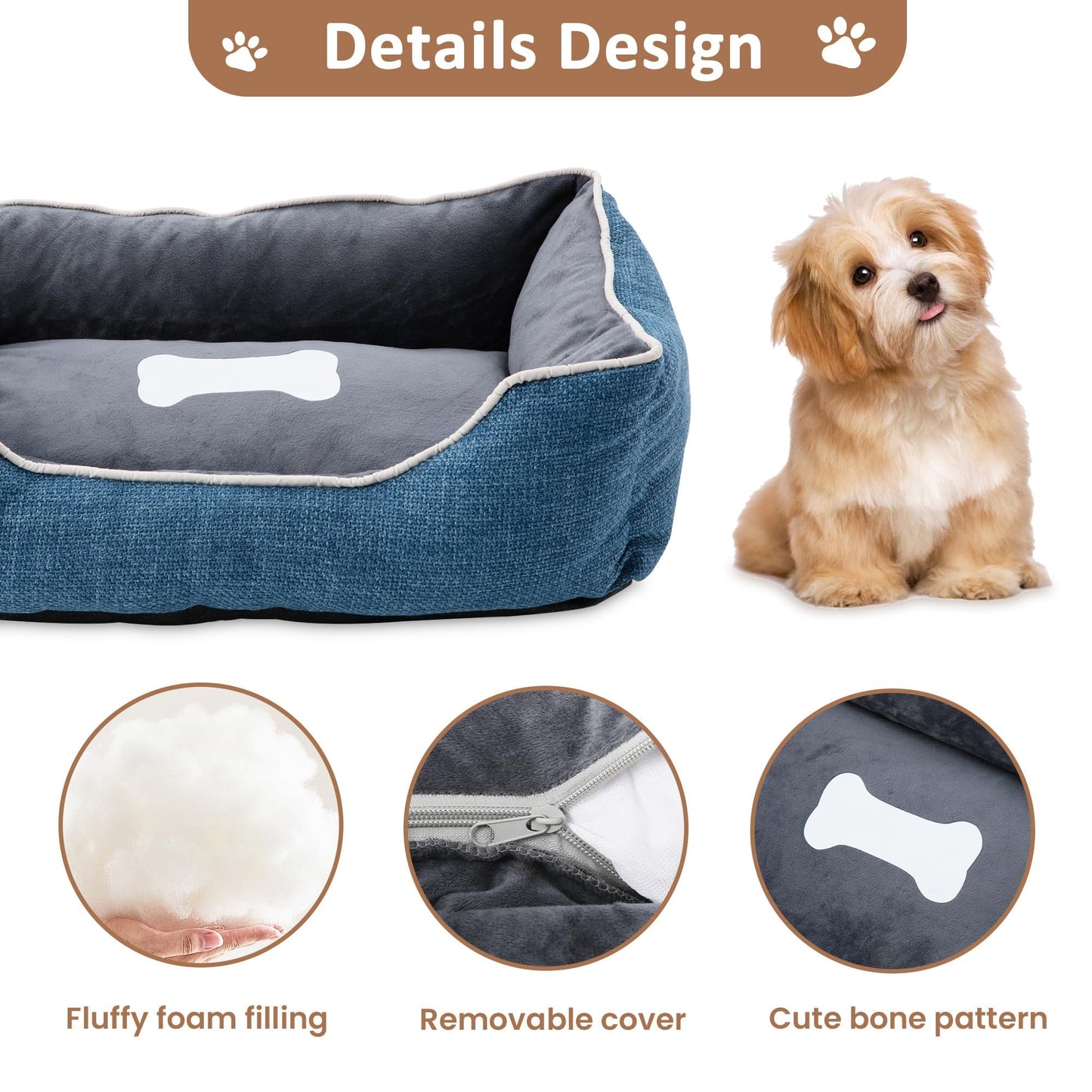 CozyHome Small Dog Bed with Anti-Slip Bottom, Cat Bed with Removable Washable Cover, Plush Pet Bed for Dogs and Cats, Cute Dog Pillow Bed, Calming Cat Couch Bed for Indoor, Outdoor, Blue