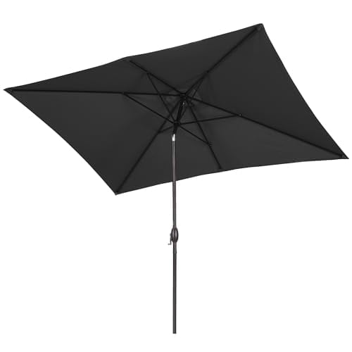 Mayincolor 6.5 x 10 Ft Rectangular Patio Umbrella Aluminum Pole, Outdoor Table Market Umbrella with Crank, 6 Steel Ribs, Polyester Canopy, Black