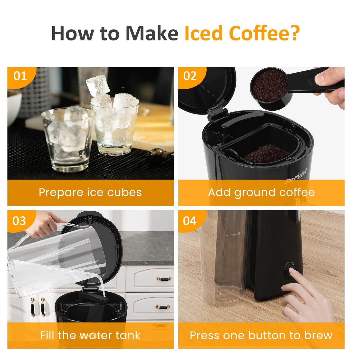 Royalcraft 20 Oz Iced Coffee Maker for Ground Coffee, Cold Brew Tea Maker with Reusable Coffee Filter and Insulated Pitcher, Single Serve Machine for Home, Strength Control for Flavor, Black