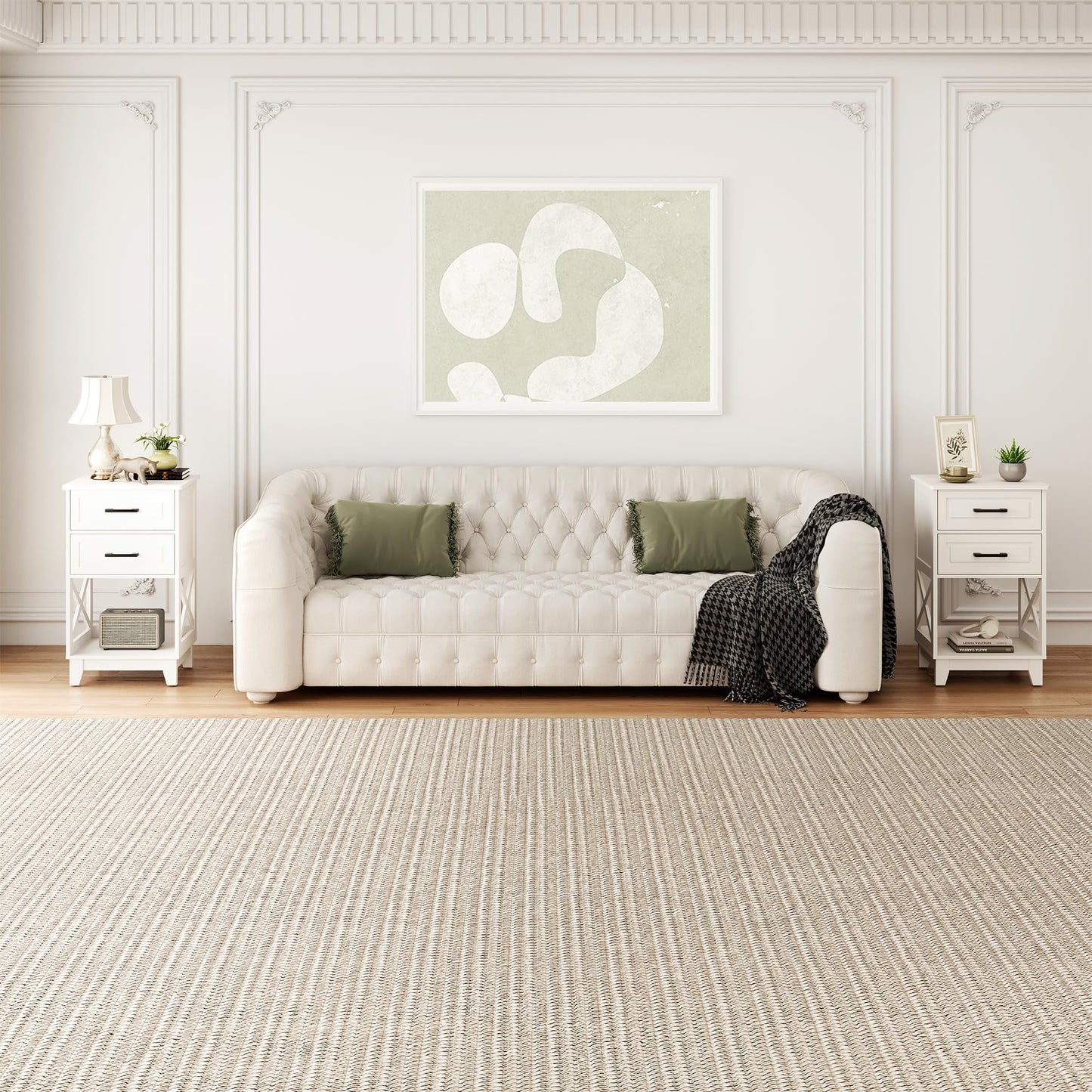 RoyalCraft Tall Nightstand Set of 2, Side Table with 2 Drawers and Open Shelf Below, Bedside Table with Solid Feet, Modern Night Stand End Table for Bedroom, Living Room, Home Office, White