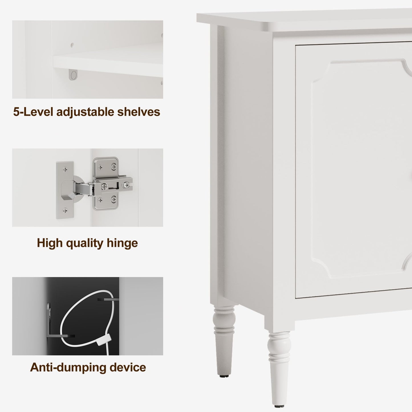 May in Color Sideboard, 58'' Mid Century Modern Storage Sideboards with 4 Doors and Adjustable Shelves, Console Table for Entryway, Dining Room, Living Room, White