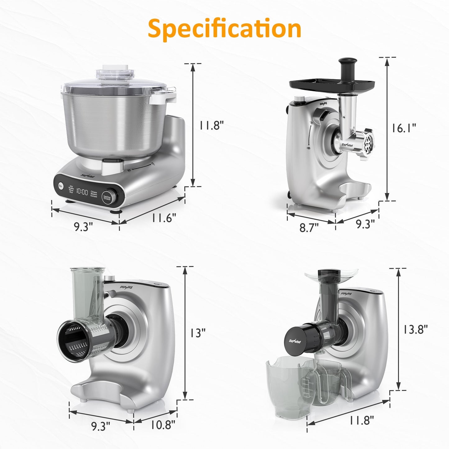 Royalcraft 4-in-1 Stand Mixer 5.3QT with Fermentation, Electric Dough Mixer with Juicer, Meat Grinder & Salad Maker