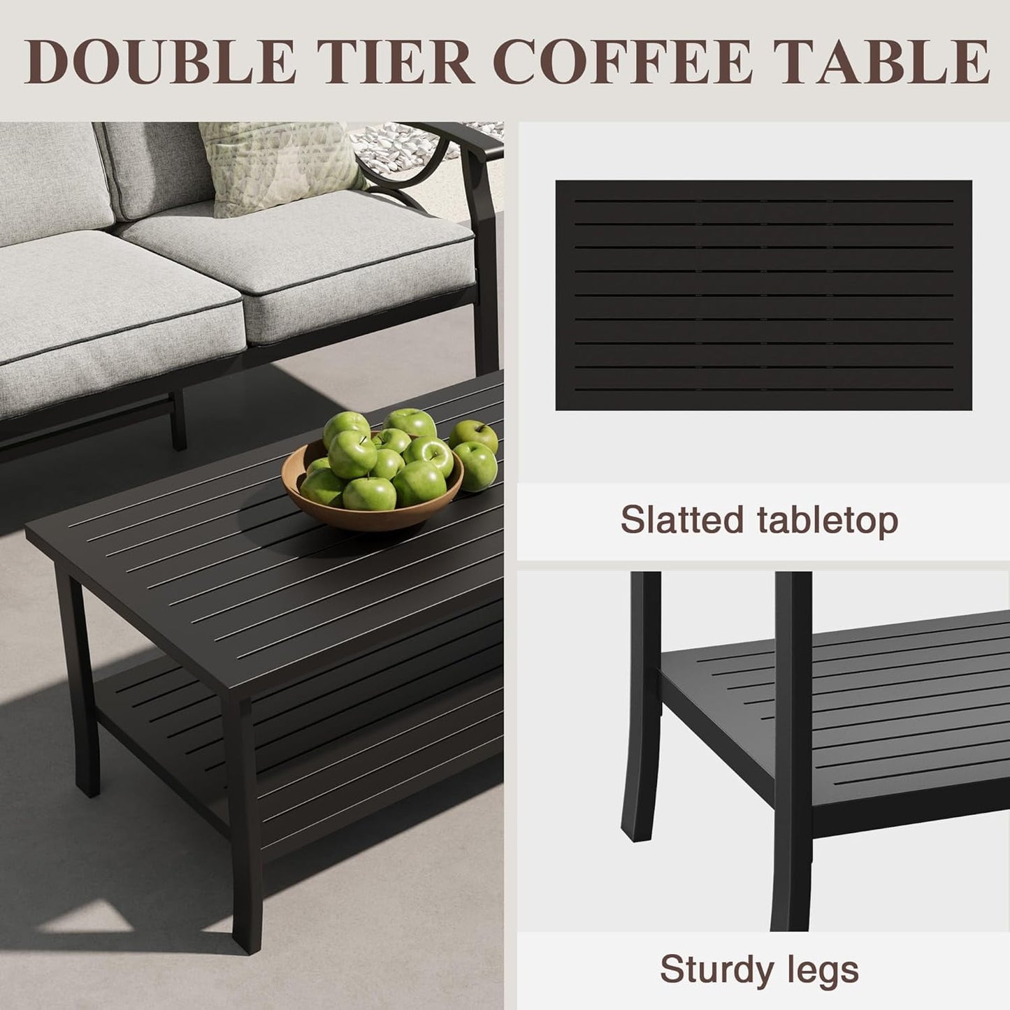 Royalcraft 4 Steel Water-resistant Outdoor Conversation Sets with Armchair and Sofa, Black/Grey