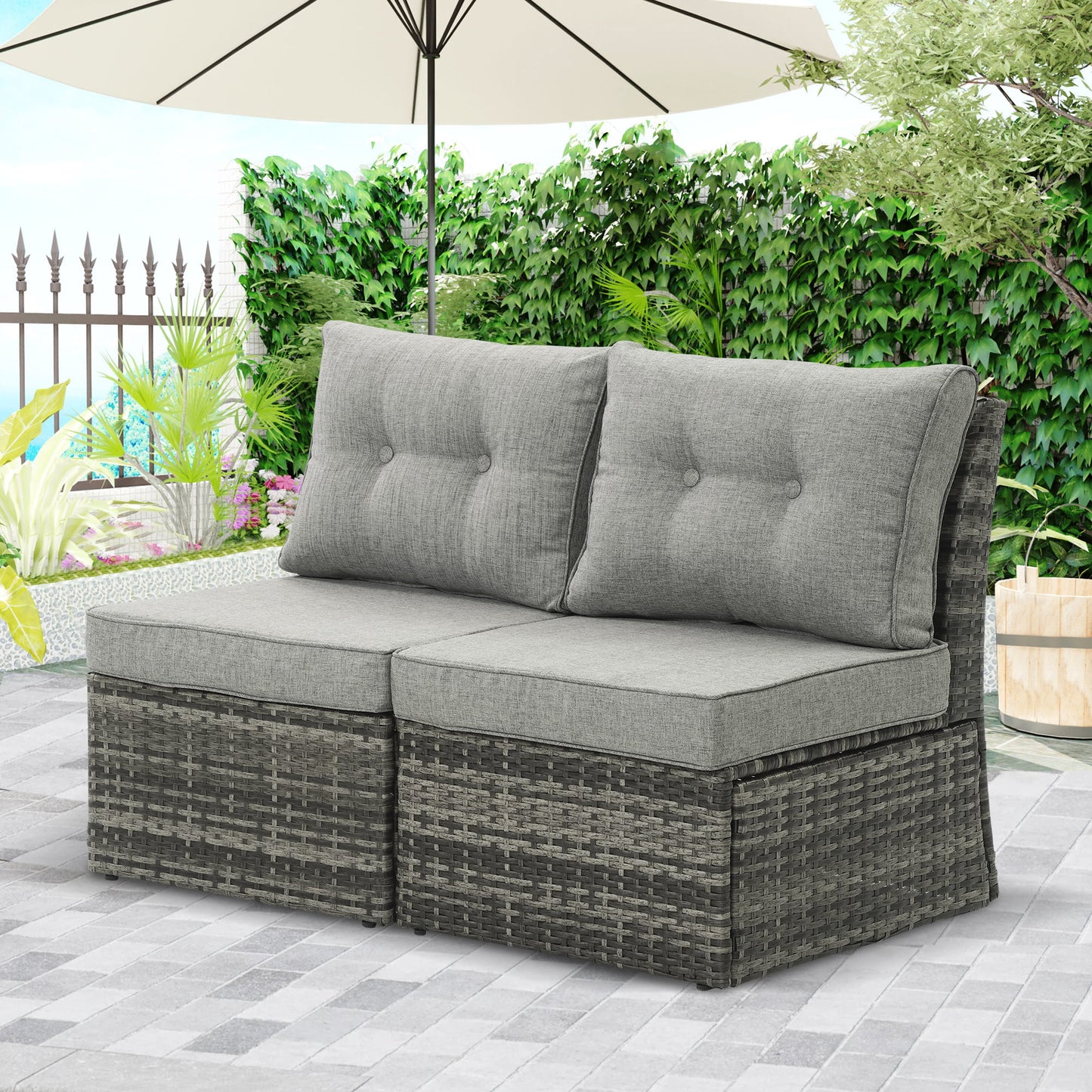 Royalcaft 2 Piece Outdoor Patio Wicker Armchairs, All Weather Outside Rattan Chair Patio Furniture Set with Blue Cushions