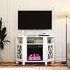 RoyalCraft Corner TV Stands with Fireplace , Media Console Table with Adjustable Shelves, Acrylic Doors with Diamond Design, Entertainment Center for Living Room