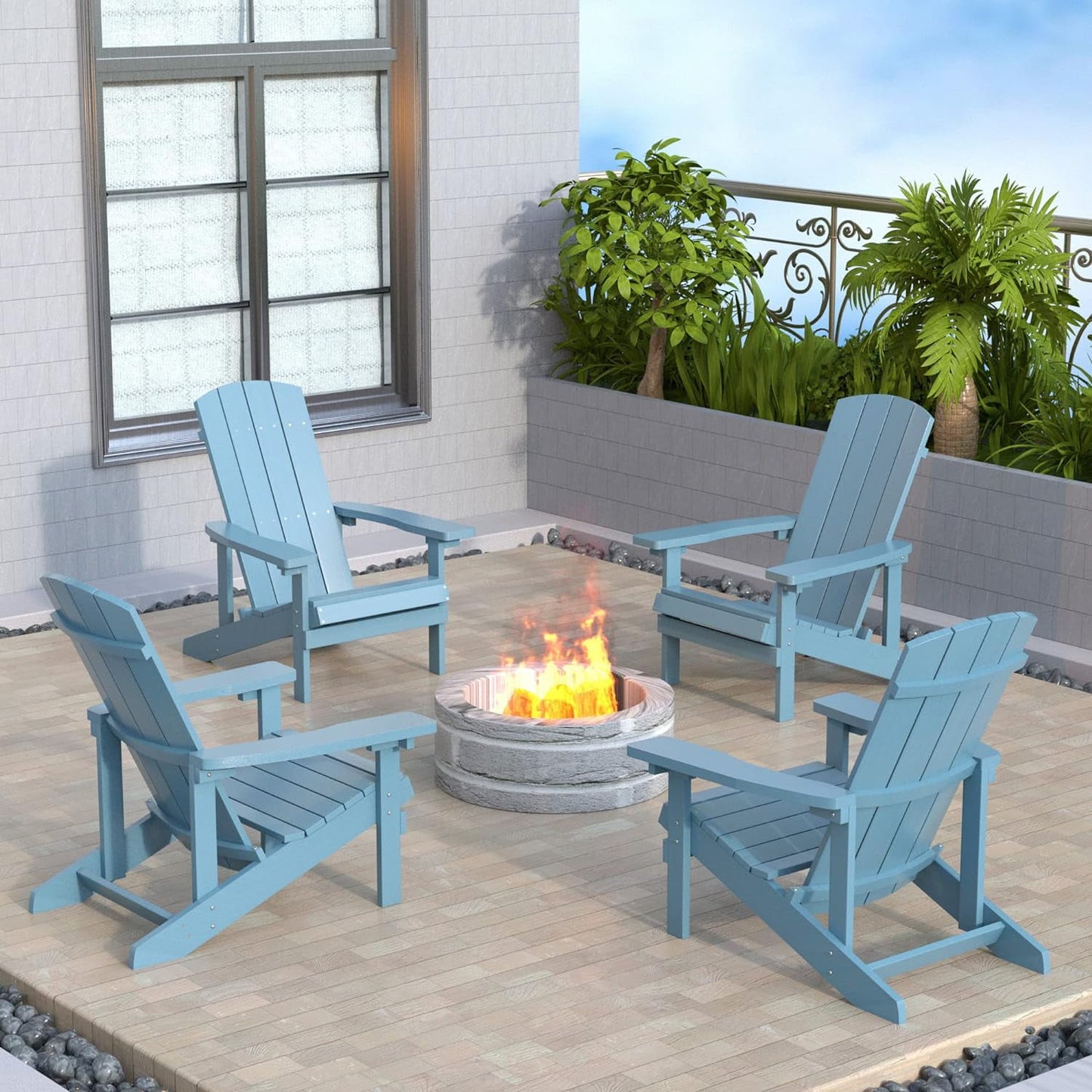 Royalcraft Adirondack Chairs, Weather Resistant Hips Plastic Fire Pit Chairs, Modern Poly Adorondic Outside Chairs, 350 LBS Adirondack Chair for Easy Assembly, White