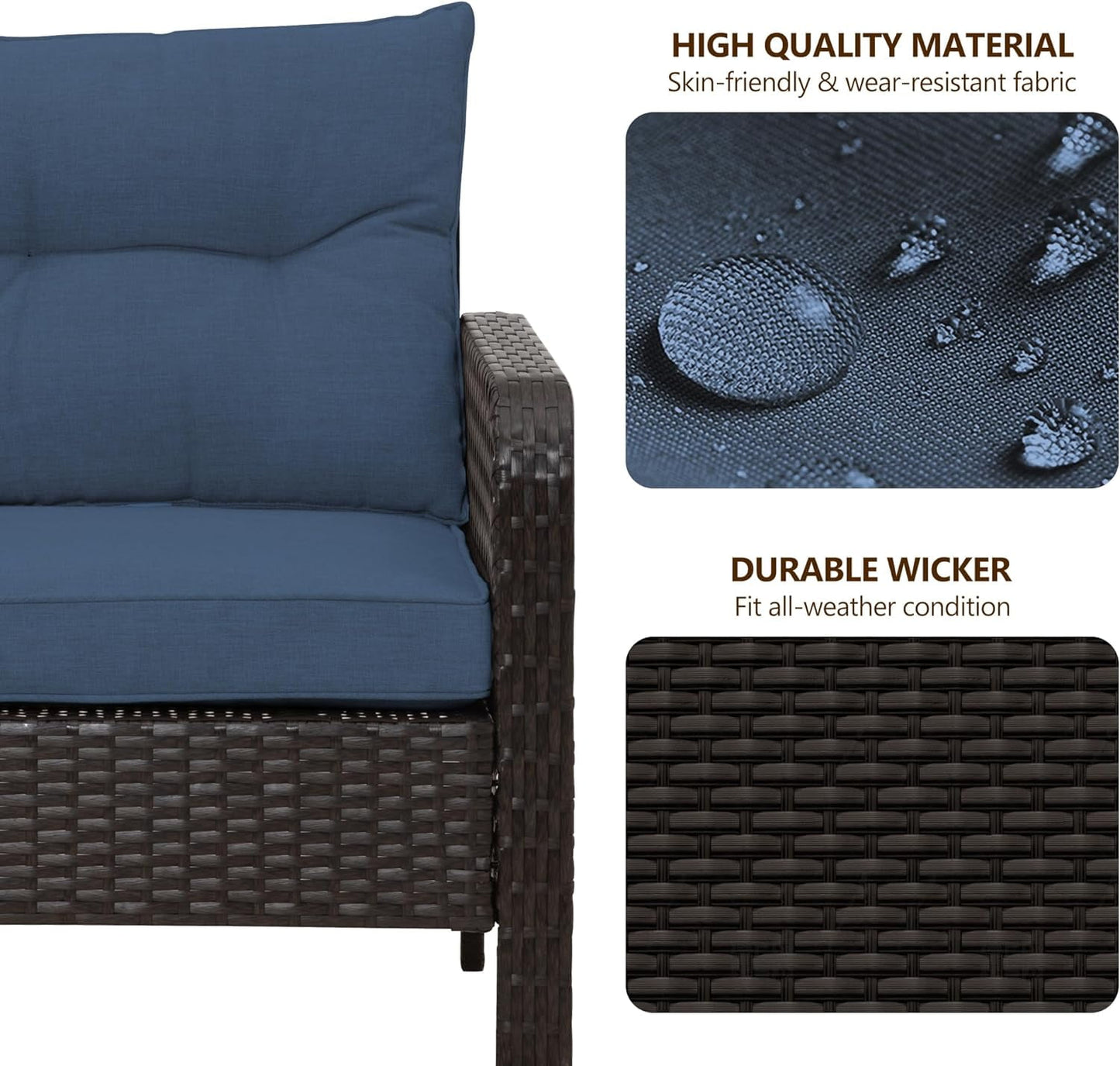 CozyHom 4-Piece Patio Furniture Set, Outdoor Rattan Chair Wicker Conversation Sets with Cushions and Glass Coffee Table, for Porch Balcony Garden Backyard Deck