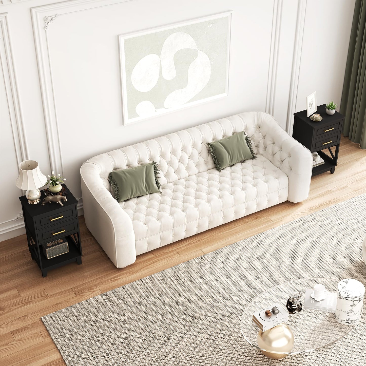 RoyalCraft Tall Nightstand, Side Table with 2 Drawers and Open Shelf Below, Bedside Table with Solid Feet, Modern Night Stand End Table for Bedroom, Living Room, Home Office, Black