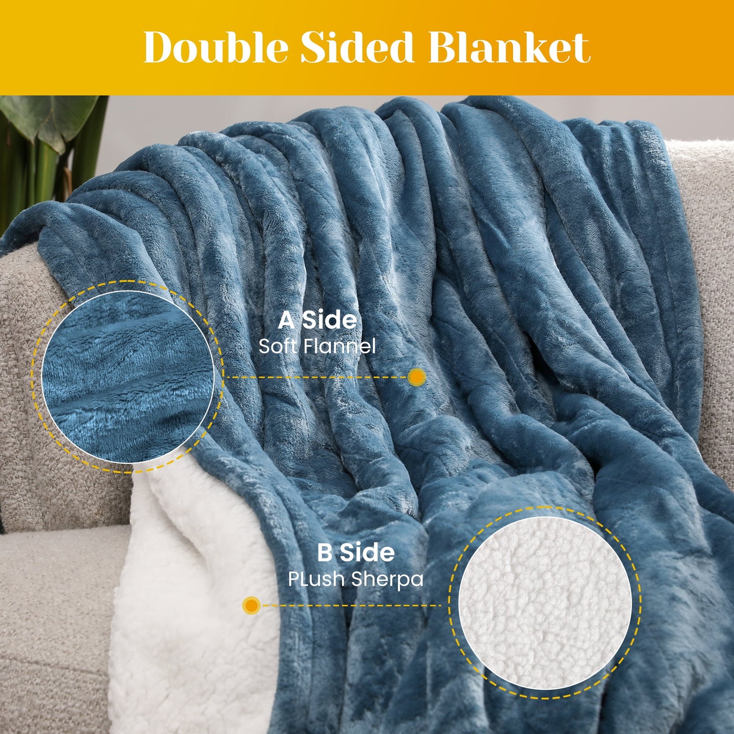 RoyalCraft Electric Heated Blanket, 84" x 62" Twin Size Electric Blanket with 10 Heating Levels and 12 Hours Auto-Off, Soft Flannel and Sherp Blanket with ETL & FCC Certification, Blue