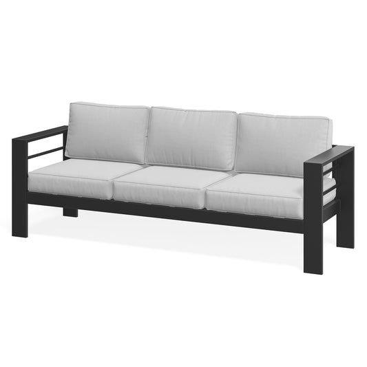 ROYALCRAFT Patio Furniture Metal Sofa, Metal Outdoor Chairs with Upgraded Cushions, All-weather Outdoor 3 Seats Sofa Couch for Balcony, Garden, Deck, Backyard, Black