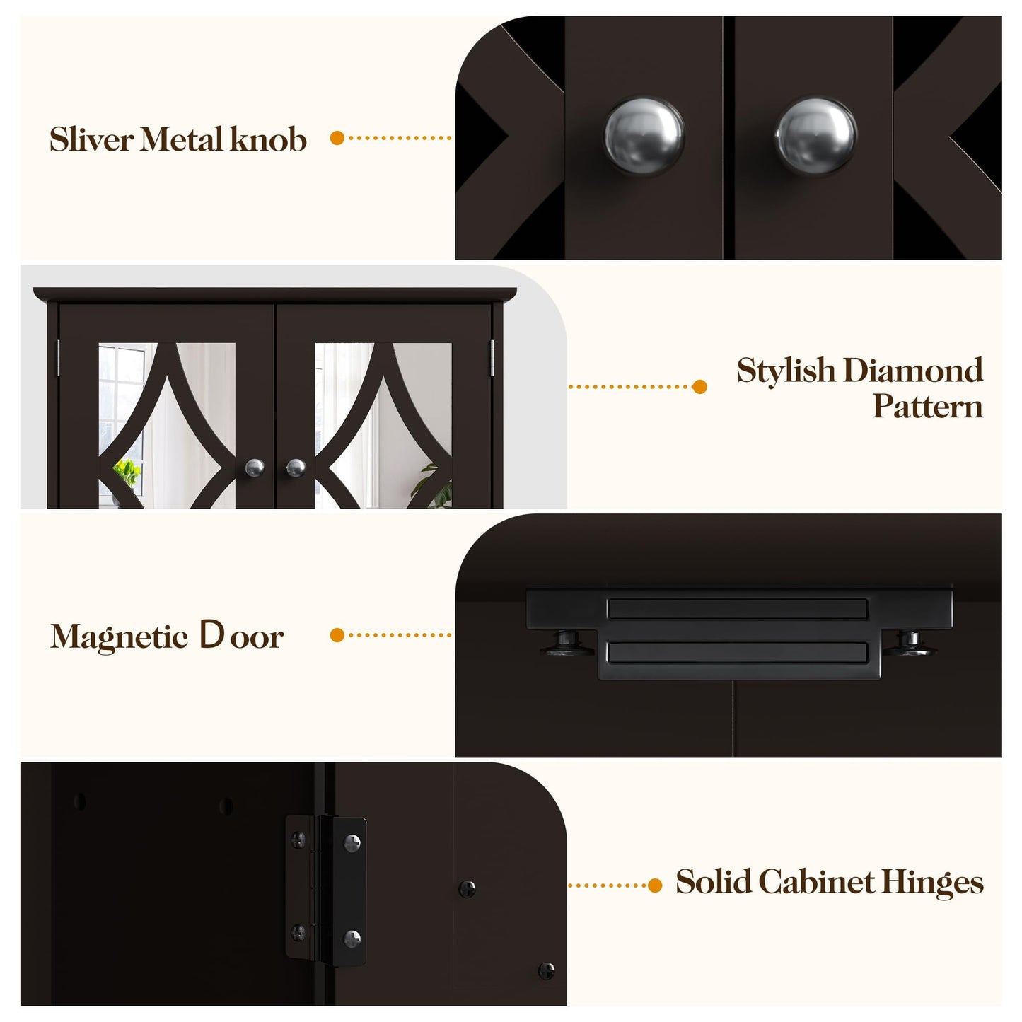 RoyalCraft Bathroom Medicine Cabinet with Mirror, Vanity Wall Mounted Storage Cabinet with Adjustable Shelves and Towel Bar, Hanging Wall Cabinet for Bathroom, Laundry, Living Room, Brown