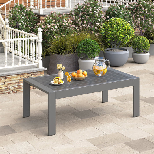 RoyalCraft Outdoor Furniture Patio Coffee Table, Ourdoor Rectangle Coffee Table, All-weather Outdoor Metal Coffee Table for Balcony, Garden, Deck, Backyard, Grey