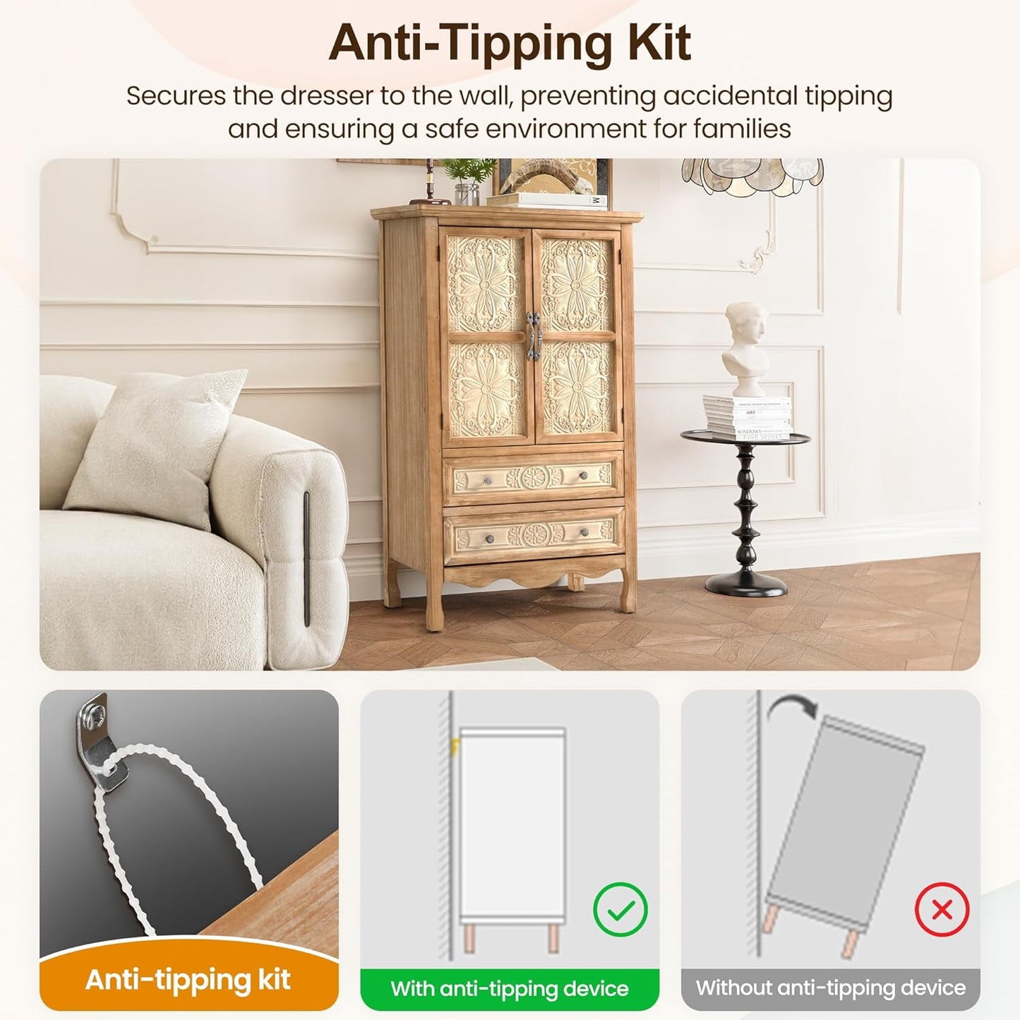 RoyalCraft Kitchen Pantry Storage Cabinet with 2 Doors and 2 Drawers, 48'' Tall Pantry Cabinet, Wood Storage Cabinet for Kitchen, Dining Room, Living Room